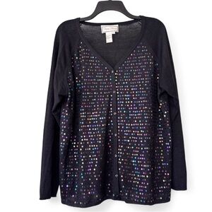 Diane Gilman Black Silk Sequin Cardigan